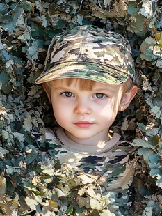 迷彩小童藏身绿植间