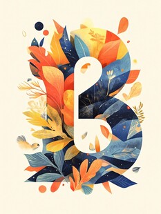 创意花卉环绕的字母B图案