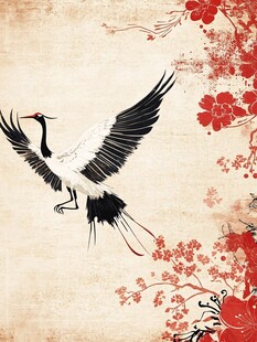 仙鹤飞于繁花中式背景图