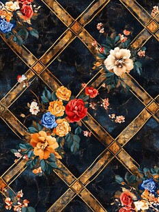 复古花卉格纹图案设计