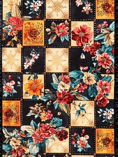 复古花卉拼接图案布料