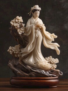 白玉雕古典仕女摆件