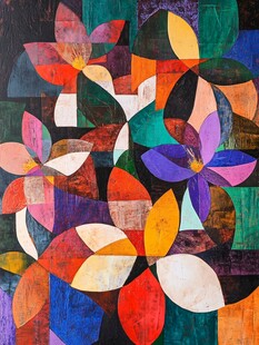 多彩几何花卉抽象艺术画