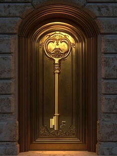 金色神秘钥匙装饰的拱形门