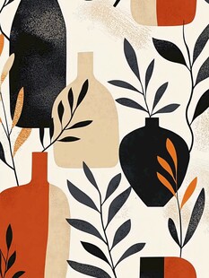 抽象花瓶与植物装饰图案