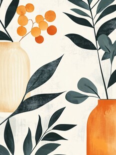 花瓶绿植插画 清新风装饰