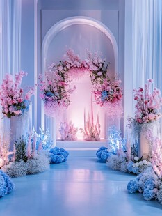 梦幻粉蓝系浪漫婚礼场景