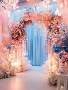 梦幻粉蓝系浪漫婚礼拱门