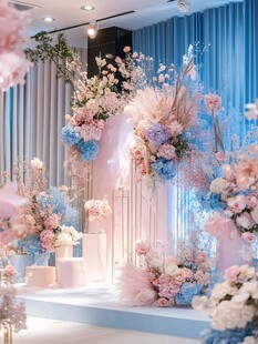 梦幻粉蓝系浪漫婚礼布景