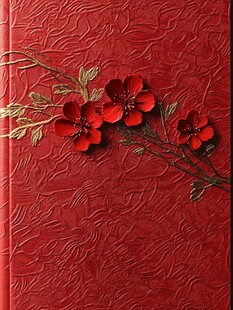 红底金枝三朵红花图案