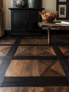 复古拼花木地板室内一角