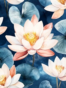 水彩绘就的优雅荷花图案