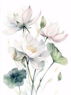 水墨风清新白莲花插画