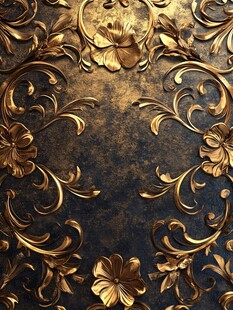 复古金色花卉浮雕装饰图案