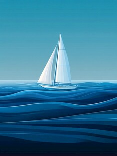 海上白帆 蓝色波浪风景