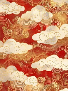 红色金云中式传统图案