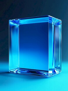 蓝色透明立方体玻璃物件