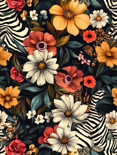 花卉斑马纹混合图案设计