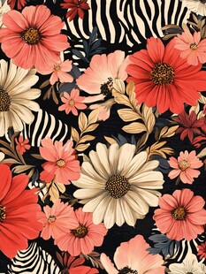 花卉与斑马纹的时尚图案