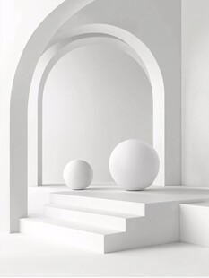 白色极简空间中的球体展示