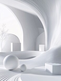 极简白色几何空间场景