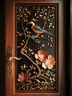 中式花鸟木雕精致门饰
