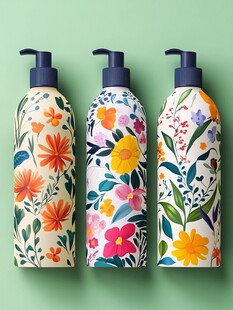 多彩花卉图案洗护用品瓶