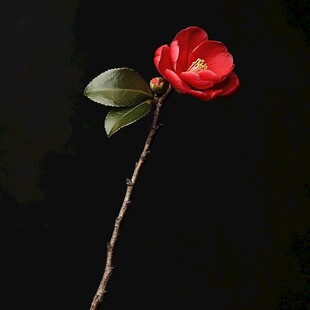 一枝娇艳红山茶