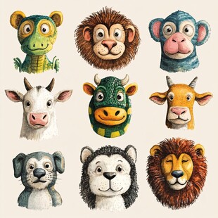 可爱动物头像插画集合