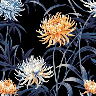 墨底彩菊精美花卉图案