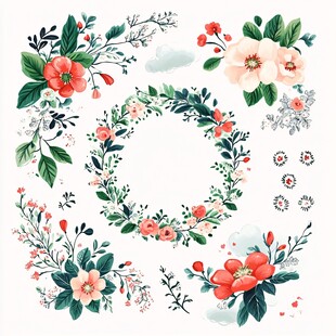 手绘清新花卉装饰元素集