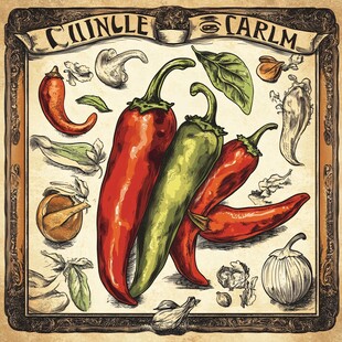 复古风辣椒及蔬菜插画