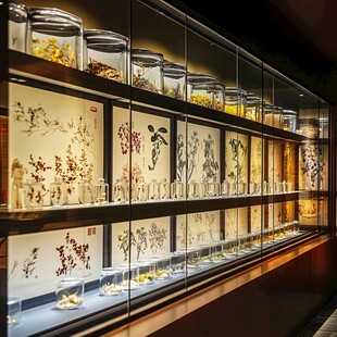 中式药柜展示 传统中药材