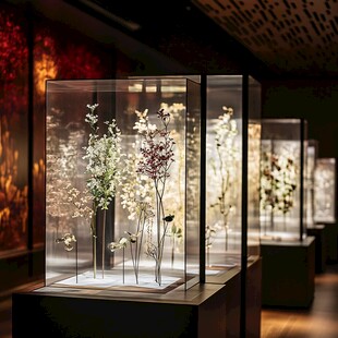 玻璃展柜中的精美花卉标本