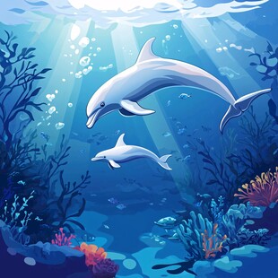 海底海豚母子的梦幻世界