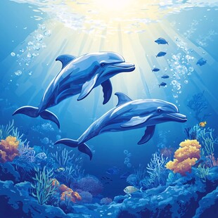 海底双海豚畅游梦幻图景