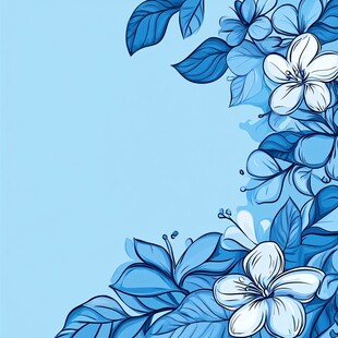 蓝白花卉装饰背景图