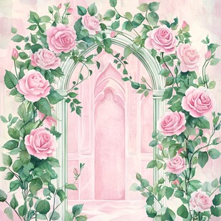 粉色玫瑰拱门梦幻浪漫场景