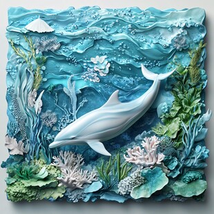 海底梦幻海豚纸艺浮雕