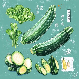 清新手绘西葫芦蔬菜插画