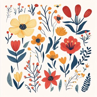 手绘多彩花卉图案集合