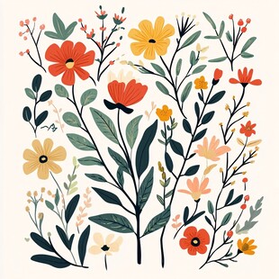 手绘多彩花卉植物图案