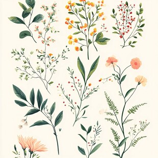 手绘清新植物花卉素材集