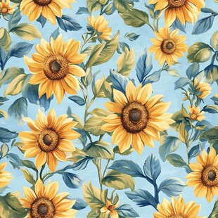 蓝色背景上的向日葵花卉图案