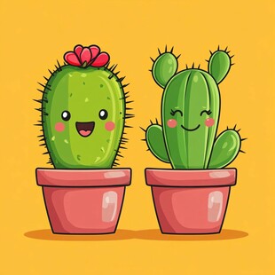 可爱仙人掌盆栽插画