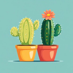 两盆可爱仙人掌盆栽