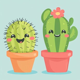 可爱仙人掌盆栽插画