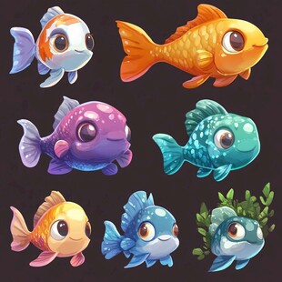 可爱多彩卡通小鱼集合