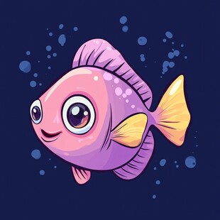 可爱卡通粉鱼在水中畅游