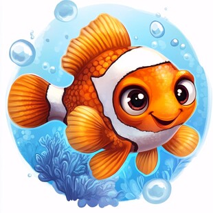 可爱小丑鱼在水中畅游